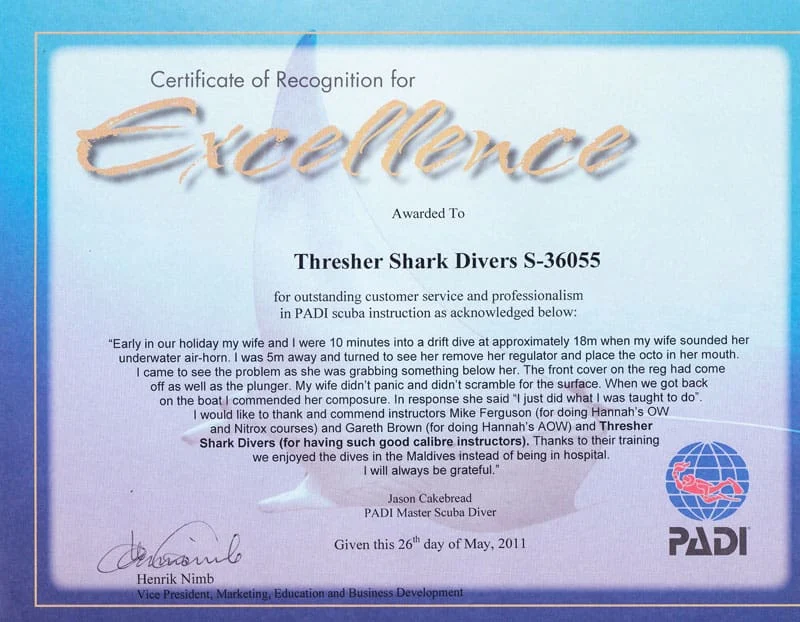 Certificate of Excellence TSD Jason June 2011